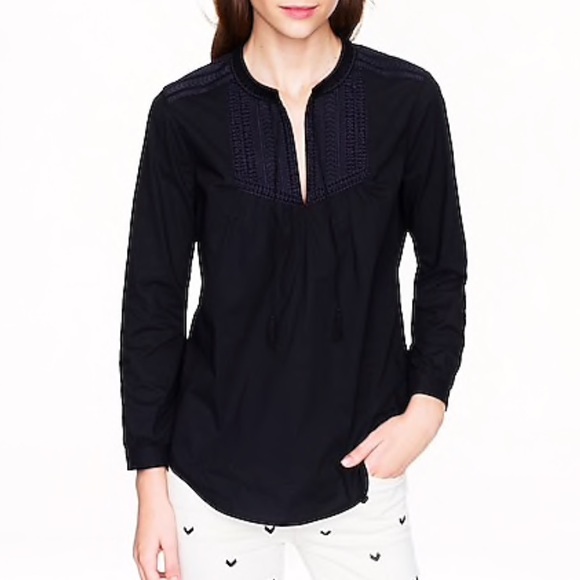 J. Crew Tops - J. Crew embroidered bib peasant top